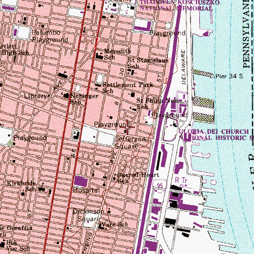 Topographic Map of Queen Village, PA