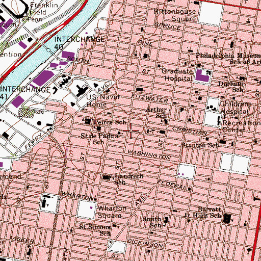 Topographic Map of Southwest Center City, PA