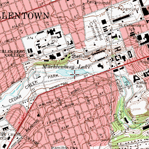Topographic Map of Lake Muhlenberg, PA