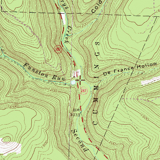 Topographic Map of Funston Hollow, PA