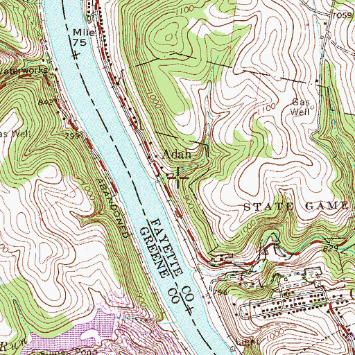 Topographic Map of Adah, PA
