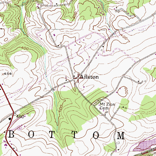 Topographic Map of Ailston, PA
