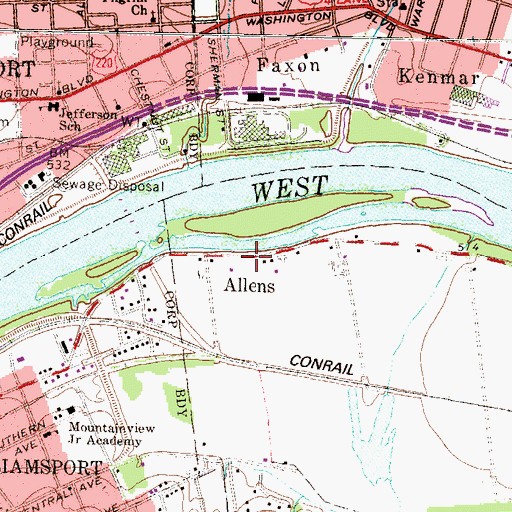 Topographic Map of Allens, PA