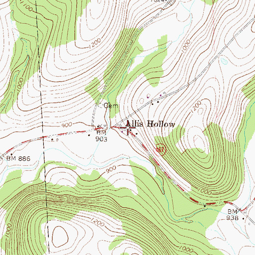 Topographic Map of Allis Hollow, PA