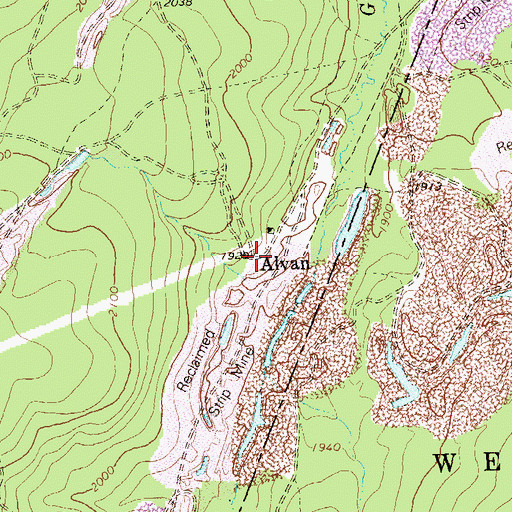 Topographic Map of Alvan, PA