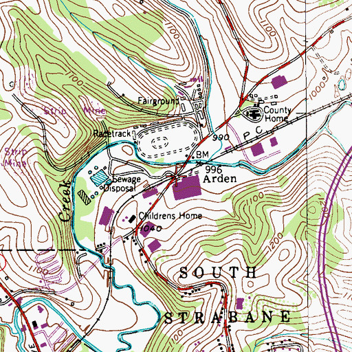 Topographic Map of Arden, PA
