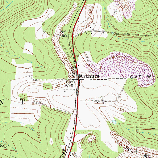 Topographic Map of Arthurs, PA