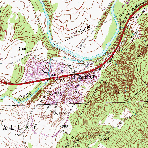 Topographic Map of Ashcom, PA