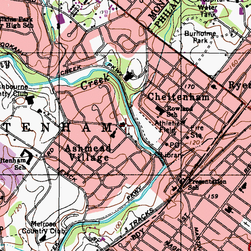 Topographic Map of Ashmead Village, PA