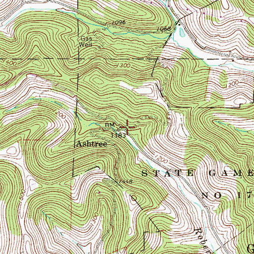 Topographic Map of Ashtree, PA