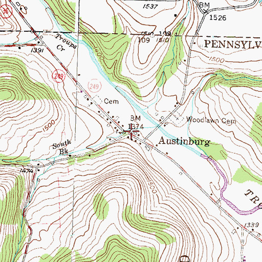 Topographic Map of Austinburg, PA