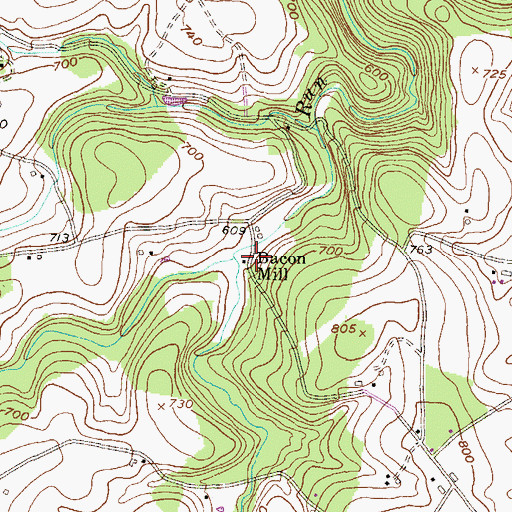 Topographic Map of Bacon Mill, PA
