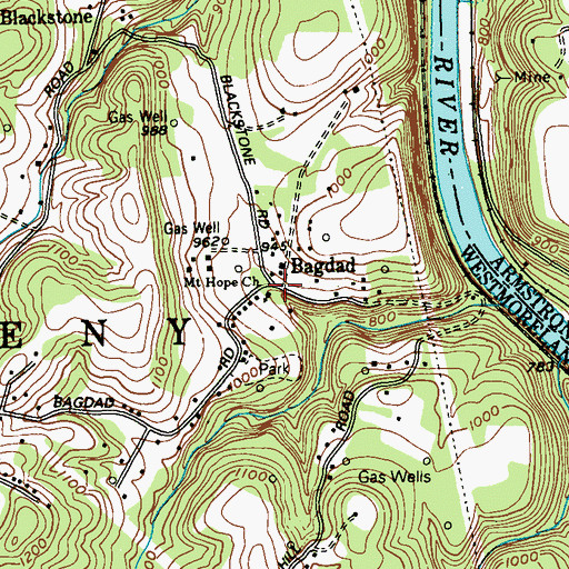 Topographic Map of Bagdad, PA
