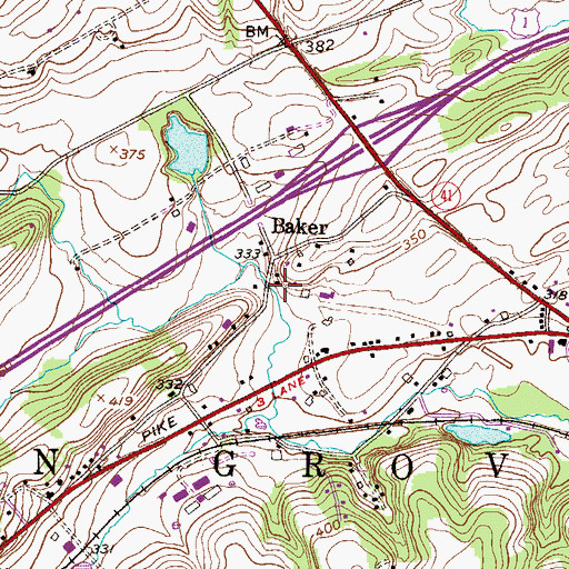 Topographic Map of Baker, PA