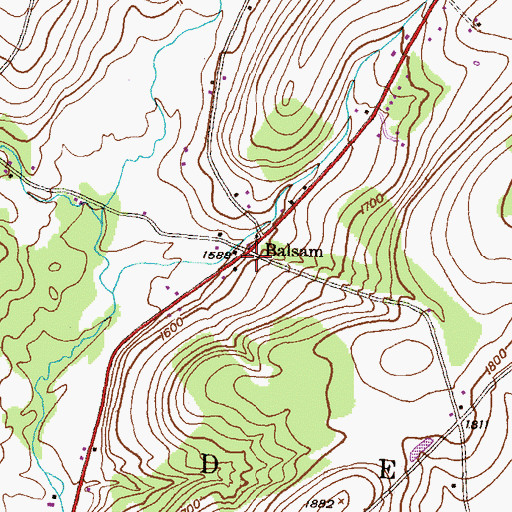 Topographic Map of Balsam, PA