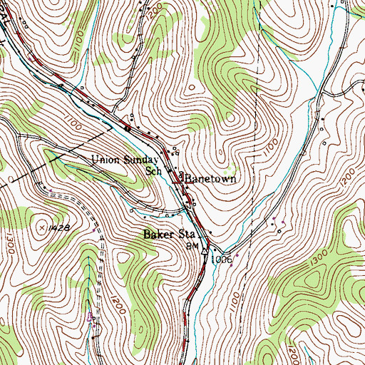 Topographic Map of Banetown, PA