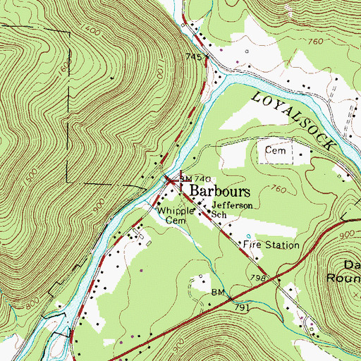 Topographic Map of Barbours, PA