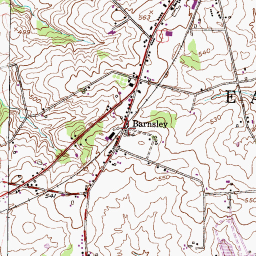 Topographic Map of Barnsley, PA