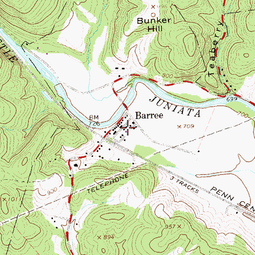 Topographic Map of Barree, PA