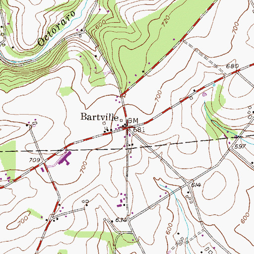 Topographic Map of Bartville, PA