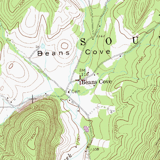 Topographic Map of Beans Cove, PA