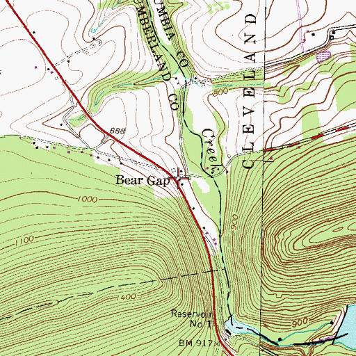 Topographic Map of Bear Gap, PA