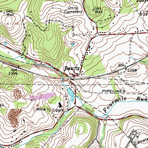 Topographic Map of Beatty, PA