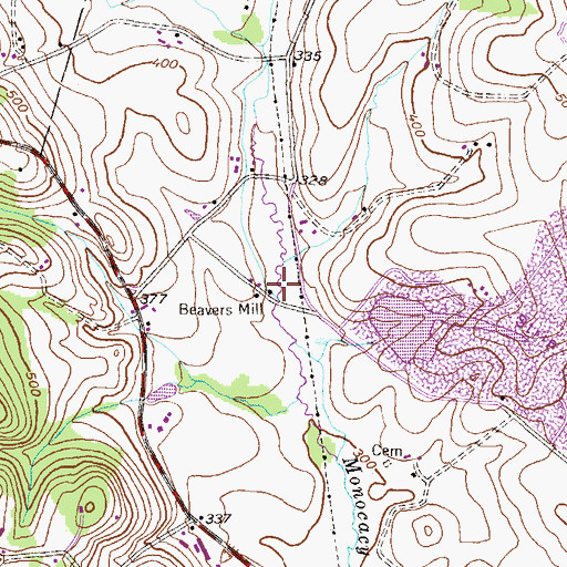 Topographic Map of Beavers Mill, PA