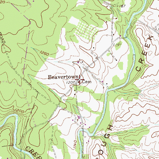 Topographic Map of Beavertown, PA