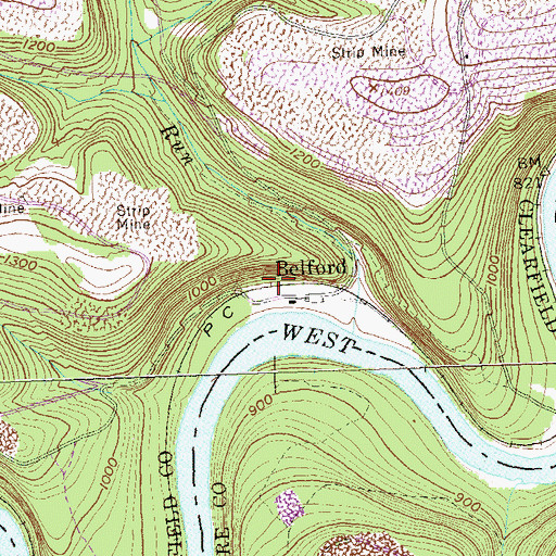 Topographic Map of Belford, PA
