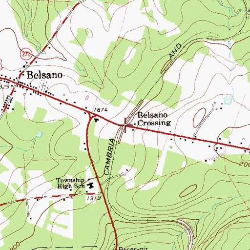 Topographic Map of Belsano Crossing, PA