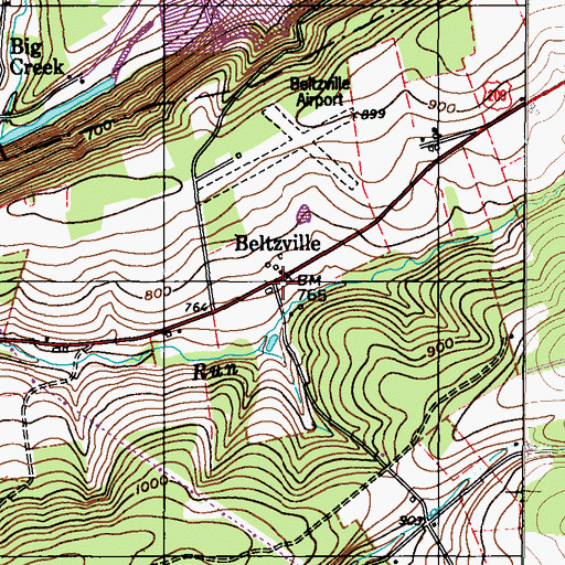 Topographic Map of Beltzville, PA