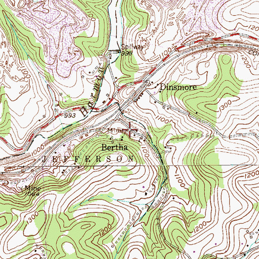 Topographic Map of Bertha, PA