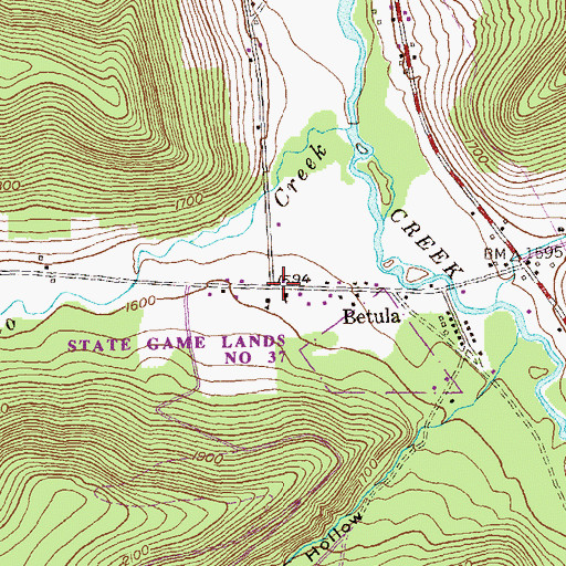 Topographic Map of Betula, PA