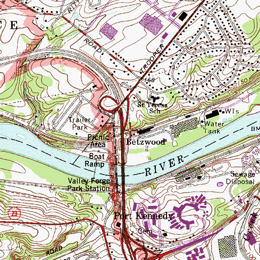 Topographic Map of Betzwood, PA