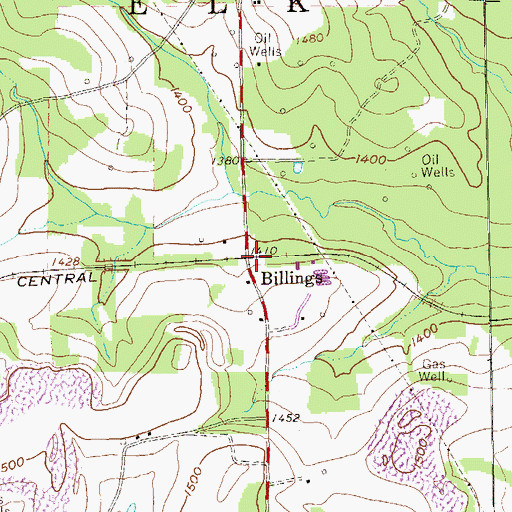 Topographic Map of Billing, PA