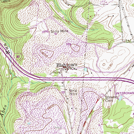 Topographic Map of Bishtown, PA
