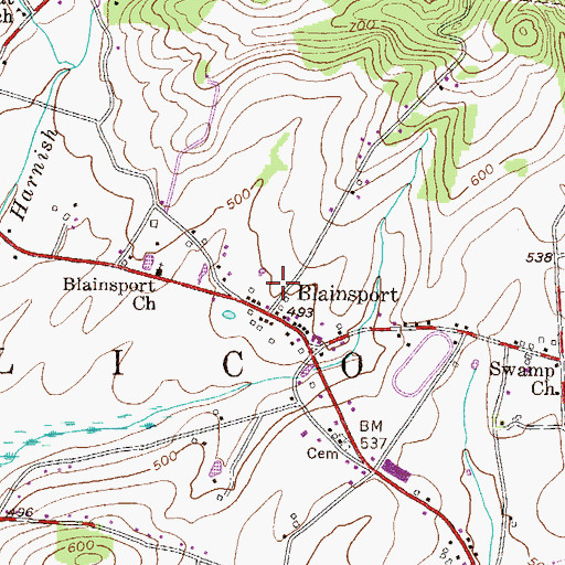 Topographic Map of Blainsport, PA