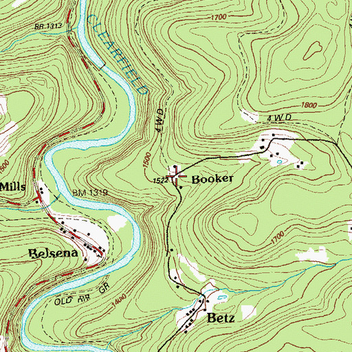 Topographic Map of Booker, PA