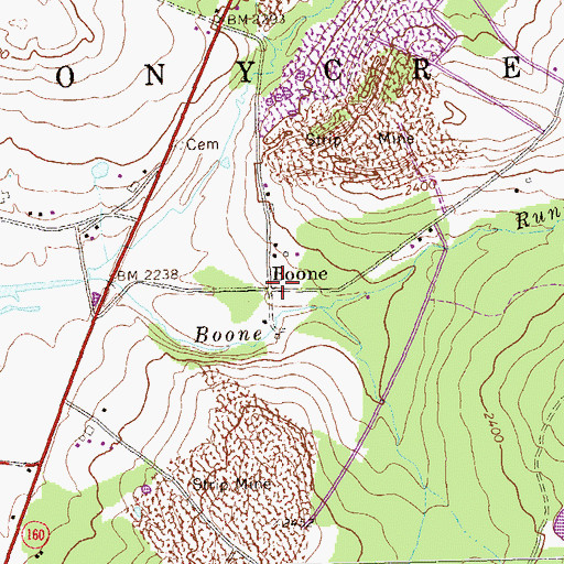 Topographic Map of Boone, PA
