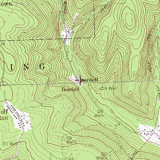 Topographic Map of Bordell, PA