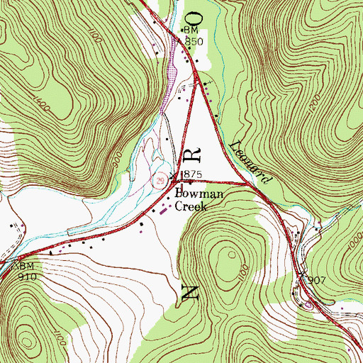 Topographic Map of Bowman Creek, PA