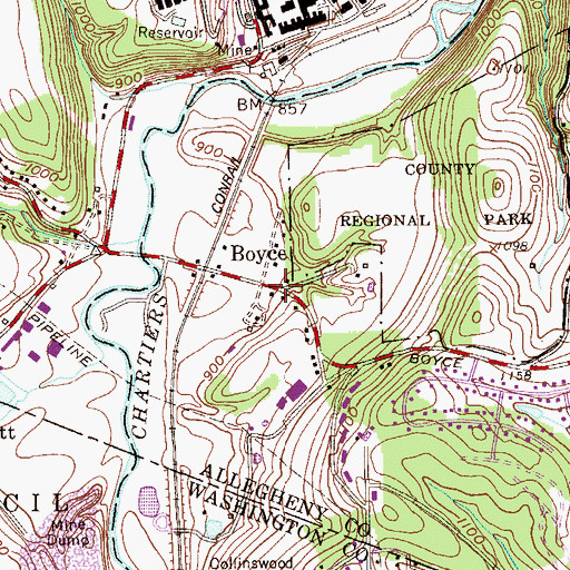 Topographic Map of Boyce, PA