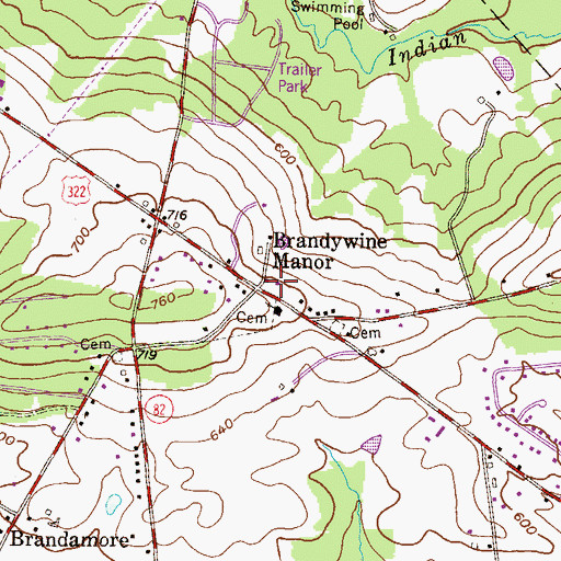 Topographic Map of Brandywine Manor, PA