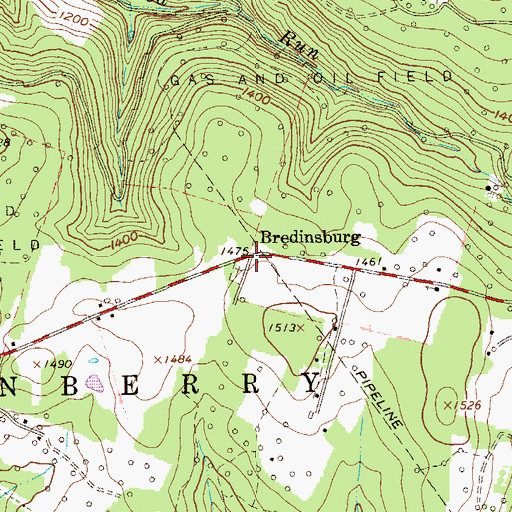 Topographic Map of Bredinsburg, PA