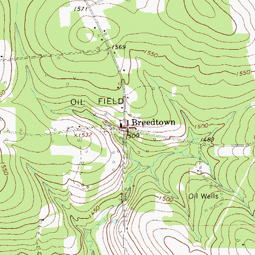 Topographic Map of Breedtown, PA