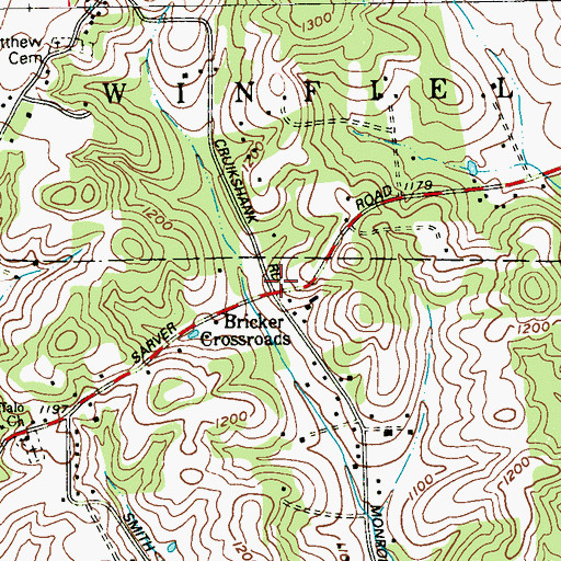 Topographic Map of Bricker Crossroads, PA