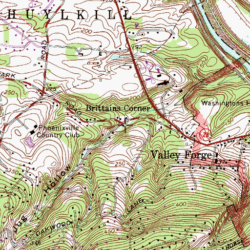 Topographic Map of Brittains Corner, PA