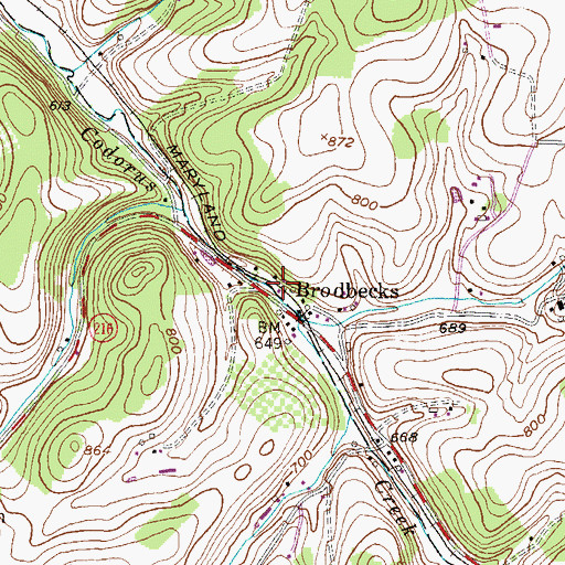Topographic Map of Brodbecks, PA