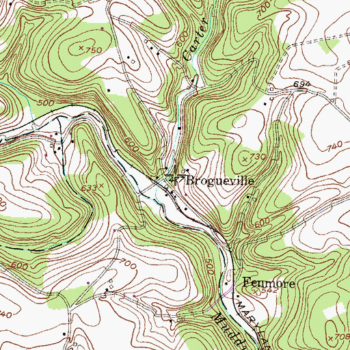 Topographic Map of Brogueville, PA
